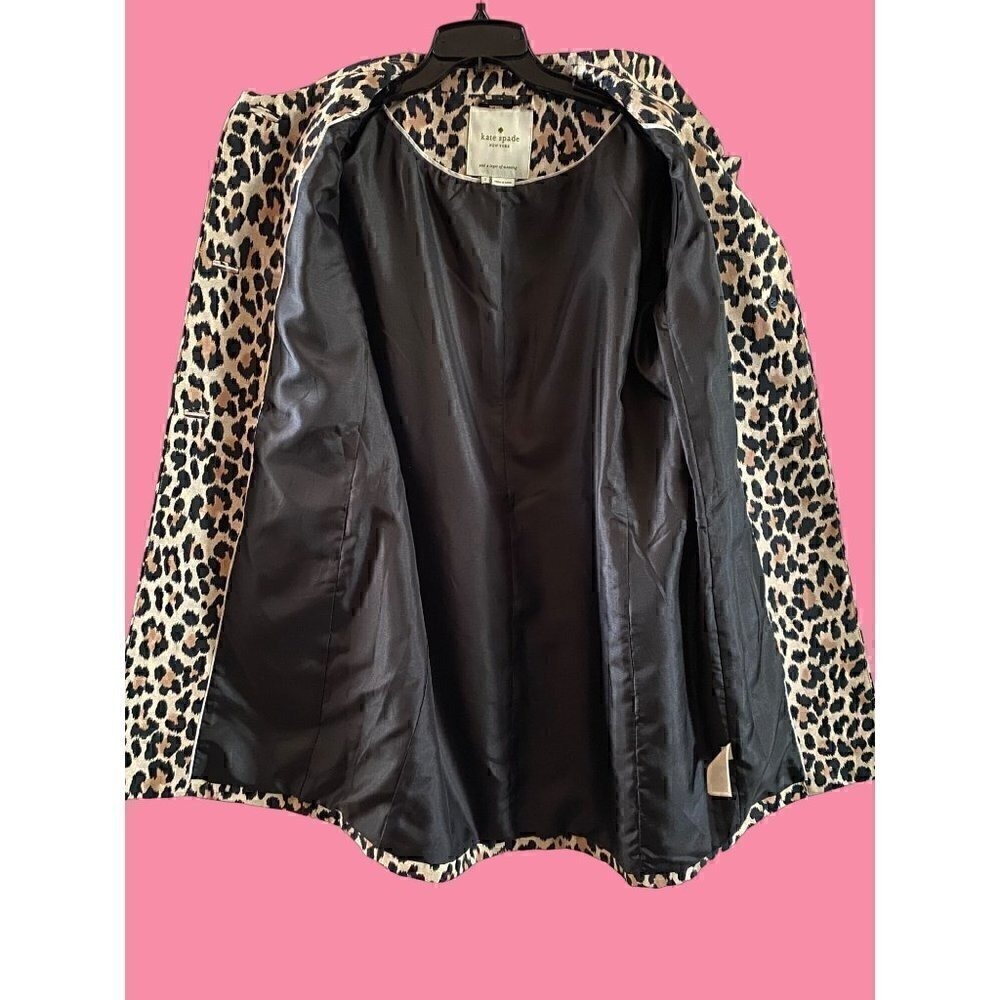 kate spade leopard print top coat Sz 2 animal cotton silk day disco franny - Picture 3 of 17